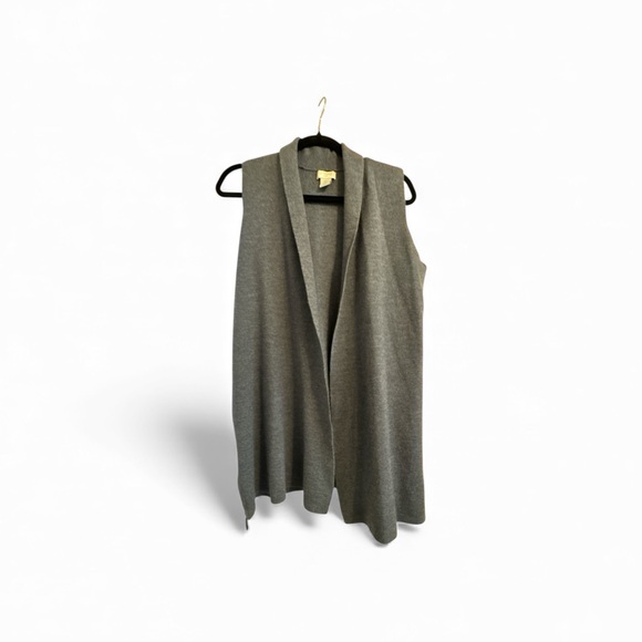 St Tropez Gray Sleeveless Open Cardigan - Wool Blend Size Large - Picture 2 of 8